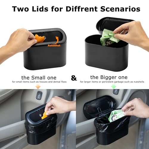 2 Pack Mini Car Trash Can with Lid (Black)