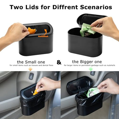 2 Pack Mini Car Trash Can with Lid (Black)