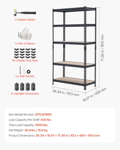 Storage Shelves (18.07" D x 36.34" W x 71.38" H)