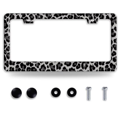 Black Gray Leopard Print License Plate Frame Cheetah Print License Holder (Black Gray Leopard Print)