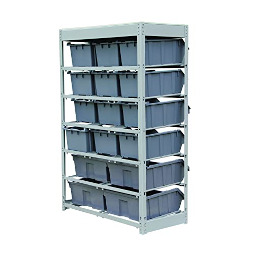 Bin Rack Storage System Heavy Duty Steel Rack Organizer Shelving Unit w (6 Tiers - 16 Bins)