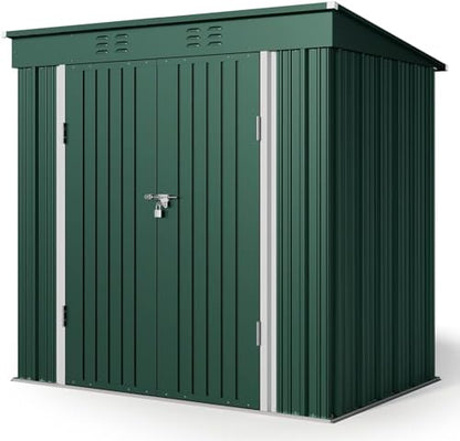 6x4 FT Outdoor Shed (Green / 6' x 4' FT/Sloped-roof)