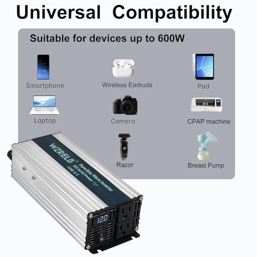 800W Pure Sine Wave Inverter 48V DC to 110V 120V AC Power Converter with LED Display