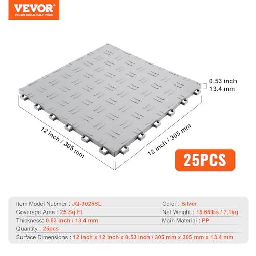 Garage Floor Tiles 12 x 12 x 0.53 inch (25 Pack Tile / Silver)