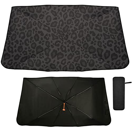 Black Leopard Windshield Sun Shade Umbrella Animal Skin Print Foldable Car Front Window Sunshade Blocks UV Rays Heat Keep Vehicle Cool (multi 1)