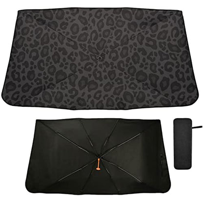 Black Leopard Windshield Sun Shade Umbrella Animal Skin Print Foldable Car Front Window Sunshade Blocks UV Rays Heat Keep Vehicle Cool (multi 1)