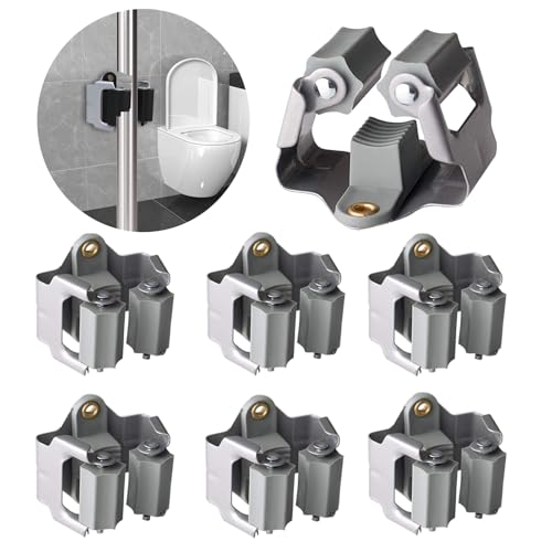 Mop and Broom Holder Wall Mount 6 Pack (6 / Matte Grey)