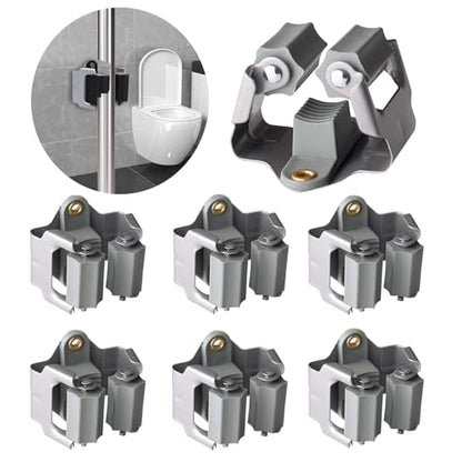 Mop and Broom Holder Wall Mount 6 Pack (6 / Matte Grey)