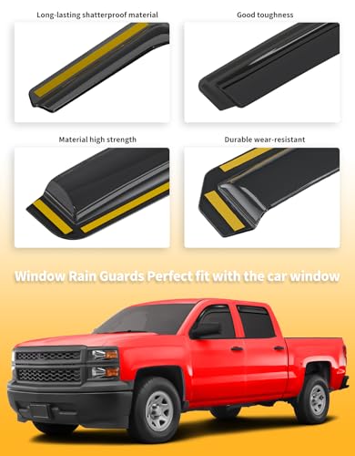 Window Visors Rain Guards for Chevy Silverado (Fit for 2014-2019 Silverado/GMC Sierra Crew Cab)