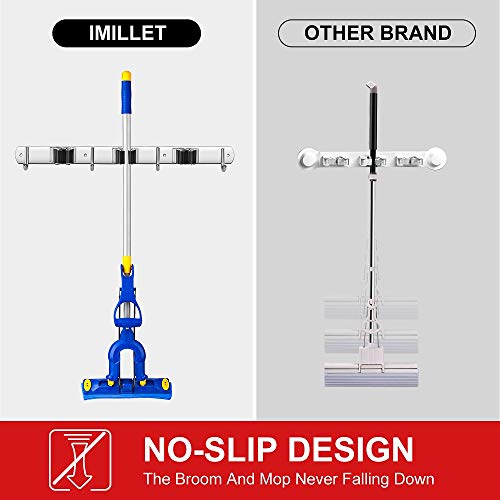 Broom Holder Wall Mount Stainless Steel Mop Organizer (Stainless Steel - 3 Racks with 4 Hooks / 1 Pack)