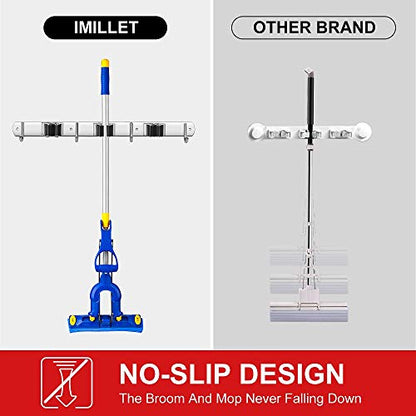 Broom Holder Wall Mount Stainless Steel Mop Organizer (Stainless Steel - 3 Racks with 4 Hooks / 1 Pack)