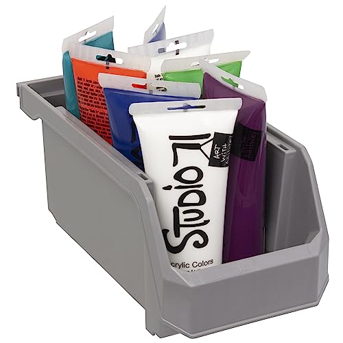 Medium Stackable Plastic Storage Bins (Grey / Medium, 8-Pack)