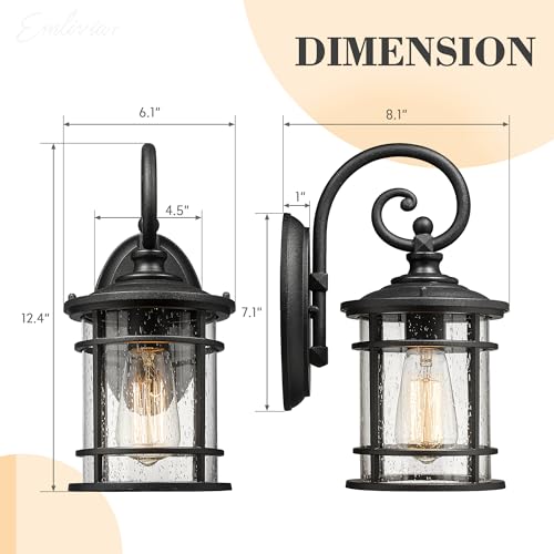 Modern Porch Lights 2 Pack (Black - Seeded Glass / 12.5 Inch)