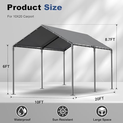 10x20ft Portable Car Tent Garage with UV Resistant Canopy (Grey no sidewall)
