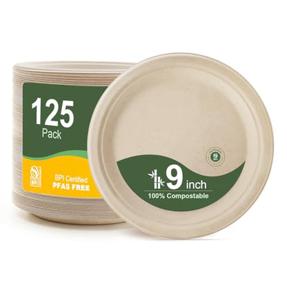 Paper Plates 9 Inch 125 (Natural / 9Inch（125 PCS）)