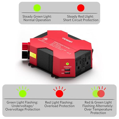 500 Watt Car Power Inverter DC 12V to AC 110V Car Plug Inverter Adapter Power Converter with 4 USB Charging Ports and 2 AC Outlets Car Charger