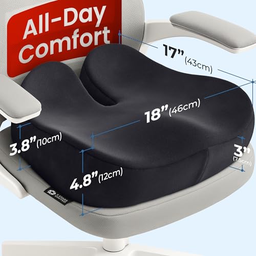 Seat Cushion Memory Foam Chair Cushion for Tailbone Pain Relief (Soft Black / XX-Large)