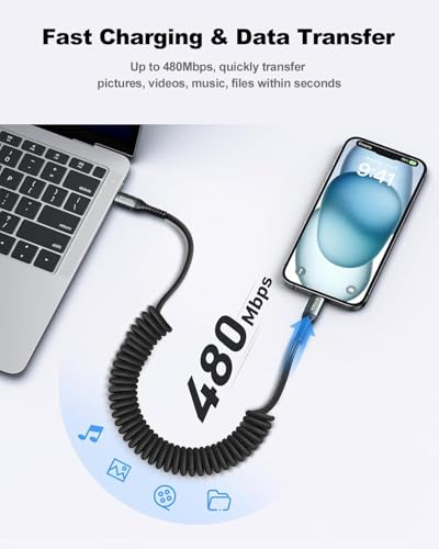 USB C to USB C Cable Coiled 6FT 2Pack (6FT - 2Pack / USB C to USB C / Black)