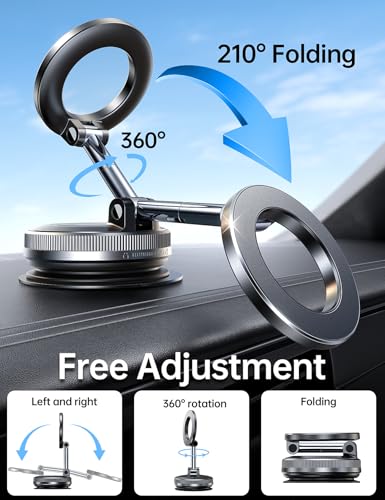 Newest Vacuum Magnetic Phone Holder for Car Phone Holder Mount【Movable Vacuum Suction】 Magsafe Car Mount Cell Phone Holders for Your Car Accessories for Women Men for iPhone 17 16 (Black)