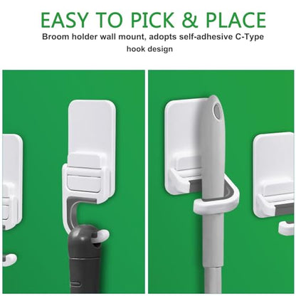 3pack Broom and Mop Holder Wall Mount No Drill Mop and Broom Gripper Mop Handle Hanger Household Cleaning Organizer