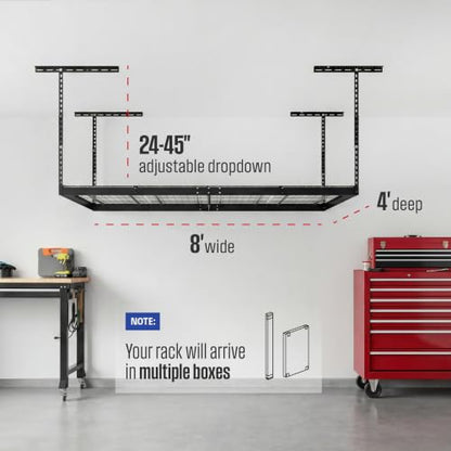 Gray 4x8 Overhead Storage Rack w (Hammertone / 24"-45")