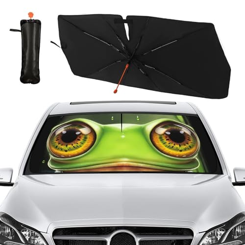 Funny Frog Car Windshield Sunshade Umbrella Frog Eye Umbrella (57X31 Inch / Color-FROG1)