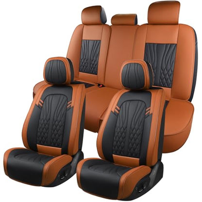 Leather Car Seat Covers (Brown&Black/Full Set)