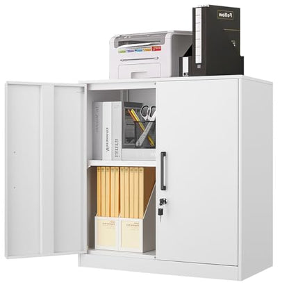Locking Storage Cabinets (27.95"H Metal Handle / White)