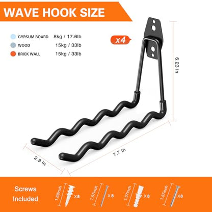 Garage Hooks Heavy Duty (7.7inch W Hook / Black W Hook)