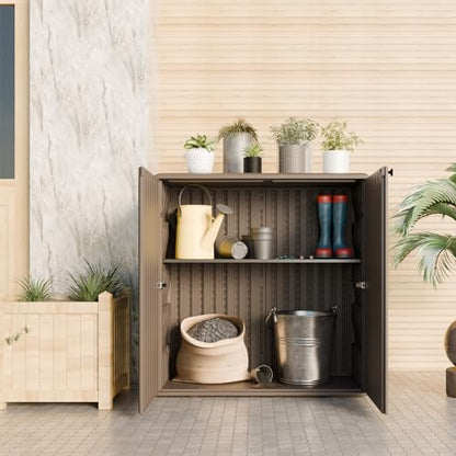 Indoor Outdoor Storage Cabinet Waterproof with 1 Shelf (brown)