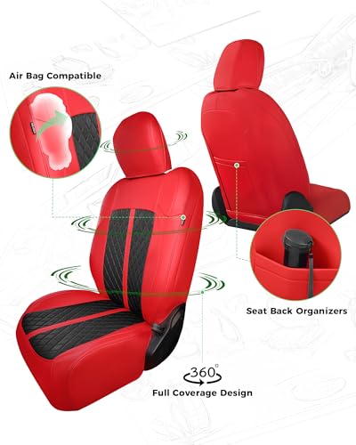 for Jeep Wrangler Leather Custom Car Seat Covers Full Set 4 Door (Red & Black / JL 18-26 4Door Without Rear Cup Holder)