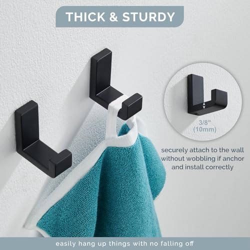 Towel Hooks for Bathrooms (2 Pack / Matte Black)