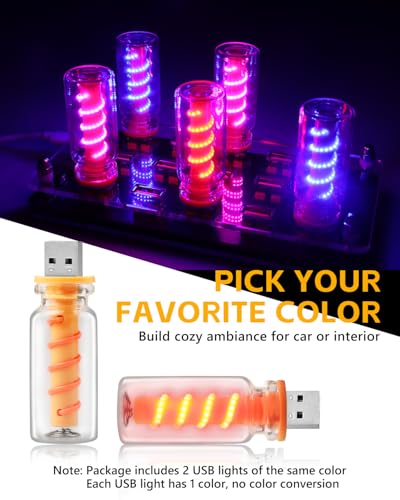 2PCS [Retro Playful Style] USB Lights for Car (Red(Spiral) / Clear Glass)