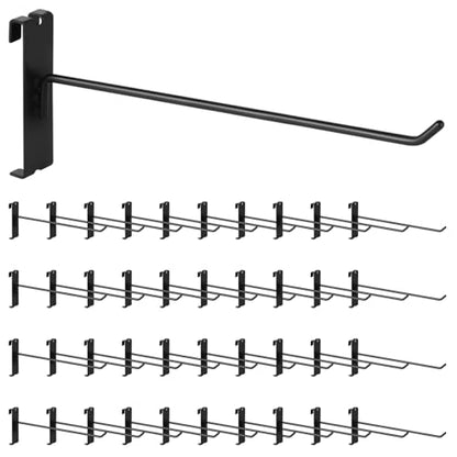 40Pcs 10" Gridwall Display Hooks Assortment Set (10"/25 CM / Black)