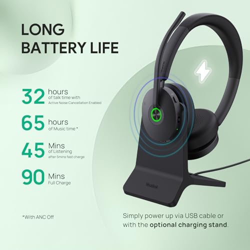 BH74 with Stand ANC Wireless Headset with Microphone for PC (Black (UC) / BH74 + stand)