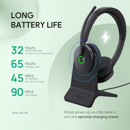 BH74 with Stand ANC Wireless Headset with Microphone for PC (Black (UC) / BH74 + stand)