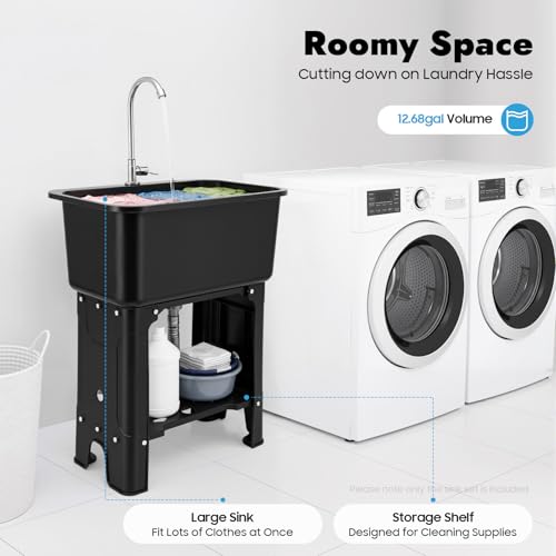 Free Standing Utility Sink with Washboard Laundry Tub Sink for Outdoor (C / Black-23.62*15.75*30.12in)