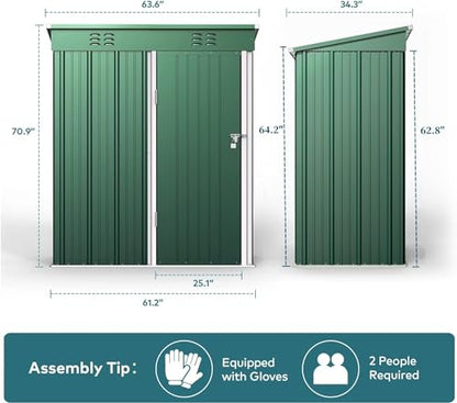 5x3 FT Outdoor Shed (Green / 5' x 3' FT/Sloped-roof)