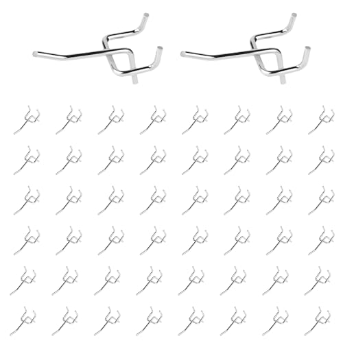 50Pcs 2" 5CM Pegboard Hooks Assortment Set (2 Inches / Silver)