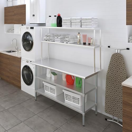 Stainless Steel Work Table with 2 Shelves (24" x 60" Table With 2 Shelves + 12" Overshelf)