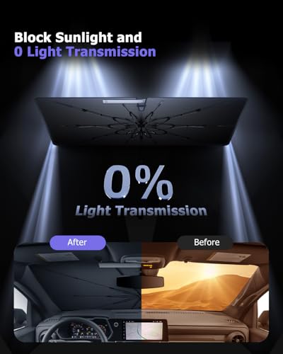 2025 Upgrade Car Windshield Sun Shade Windshield Sunshade Umbrella [Star Fabric] Protect Car from Sun Rays&Heat Damage Keeps Vehicle Cool (S3)