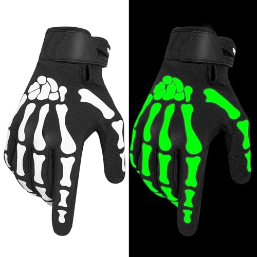 Motorcycle Gloves for Men and Women (White Skeleton / Large)
