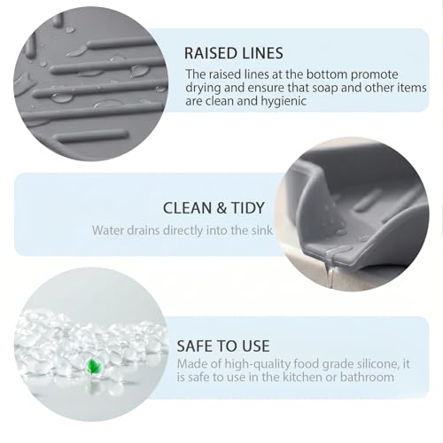 Silicone Soap Dish with Drain Spout (Grey / S(4.9"×3.2"))