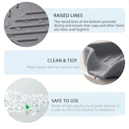 Silicone Soap Dish with Drain Spout (Grey / S(4.9"×3.2"))