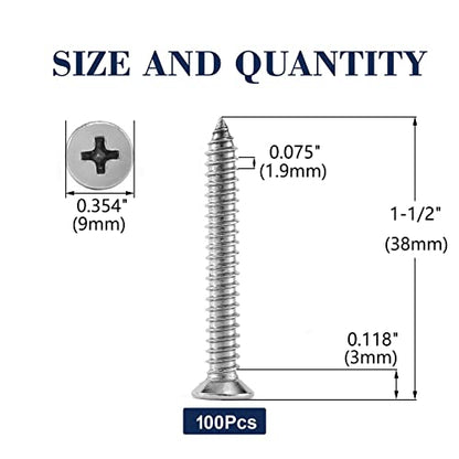 10 x 1-1/2" Wood Screw 100Pcs 18-8 (304) Stainless Steel Screws Flat Head Phillips Fast Self Tapping Drywall Screws by SG TZH (#10 x 1-1/2")