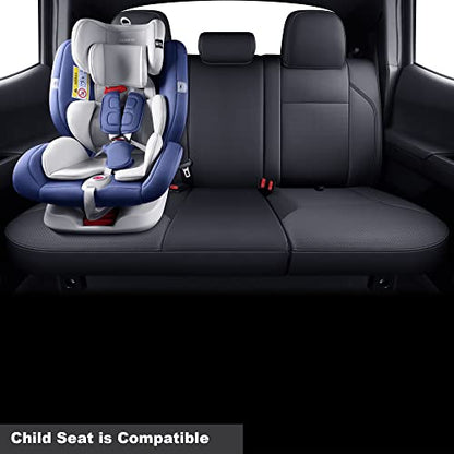 Rear Seat Covers Custom Fit for 2024 2025 Tacoma Crew Cab with Faux Leather ((2024-2026) Rear Only / Black)