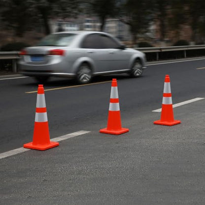 Overall Fluorescent Orange Red Integrated Traffic Cones (28"-Large 8 Pack)