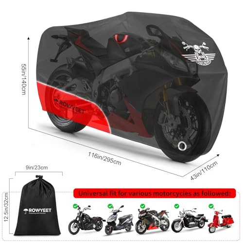 Motorcycle Cover Waterproof Outdoor Storage All Season Protection (420D Red / 116")