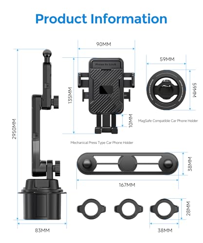Dual Cup Holder Phone Mount for Car (Clamp & Magsafe)