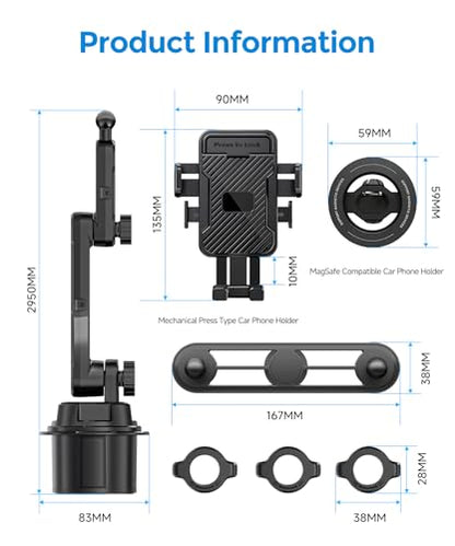 Dual Cup Holder Phone Mount for Car (Clamp & Magsafe)